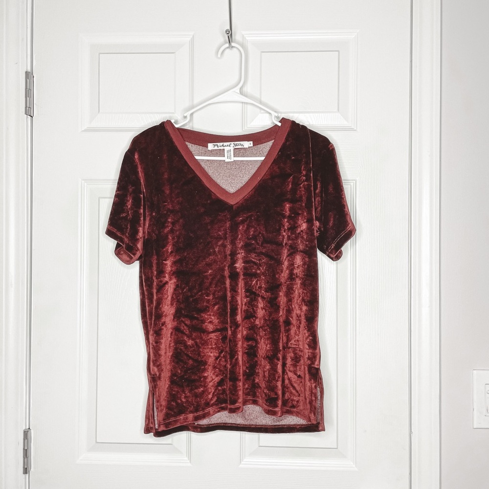 Michael Stars v-neck maroon velvet tee